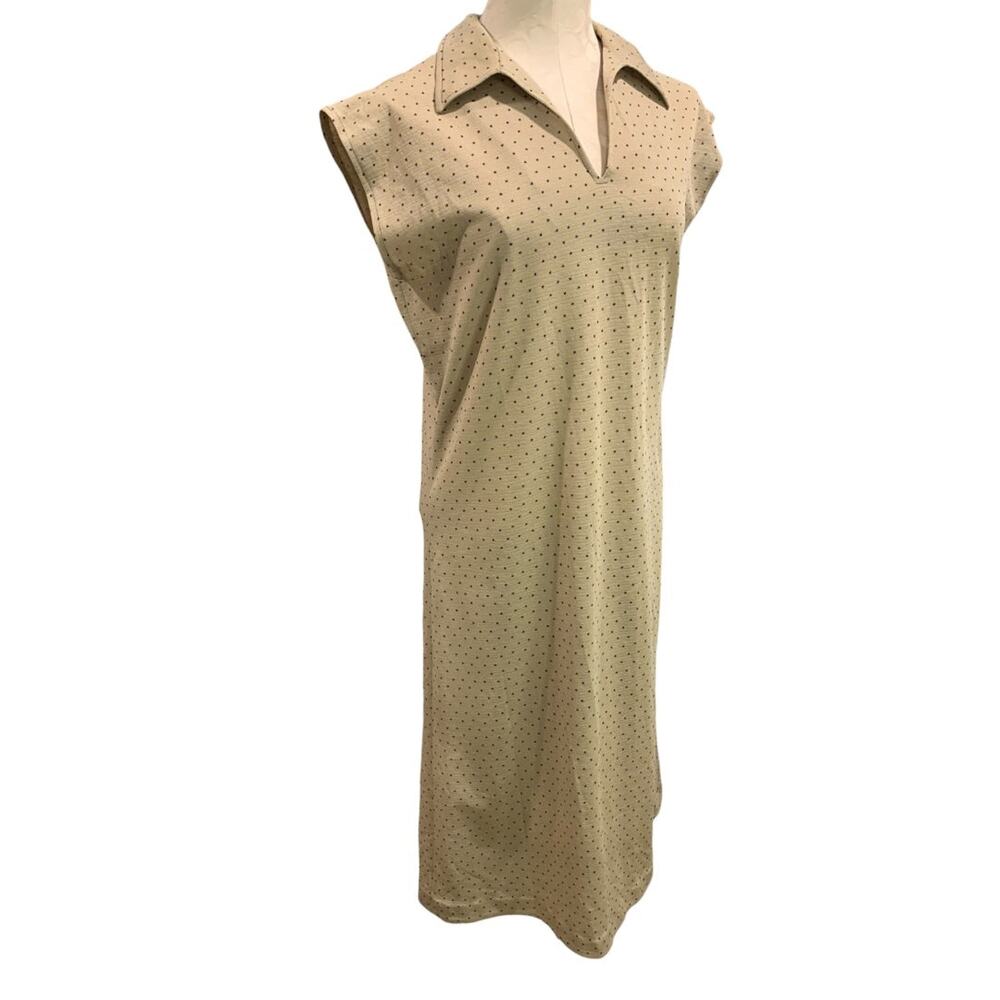Large Kay Windsor Vintage 1970s Polyester Dress Micro Star Print Point Collar